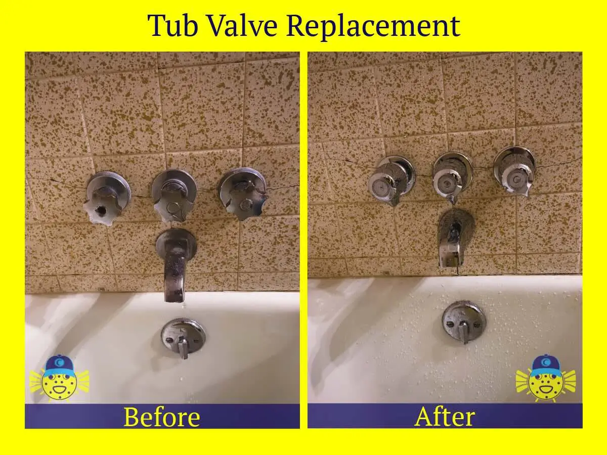 Before and after tub valve replacement in Hanahan, SC by Swell Guy Plumbing.