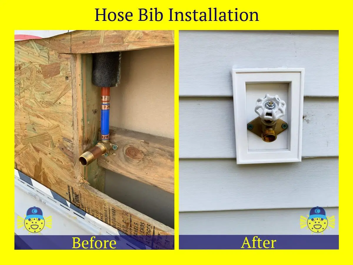 Before and after hose bib installation in Goose Creek, SC by Swell Guy Plumbing.